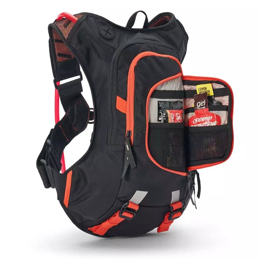 USWE Raw 8L Dirt Biking Trinkrucksack für Motocross, Enduro und MTB Black/Factory Orange