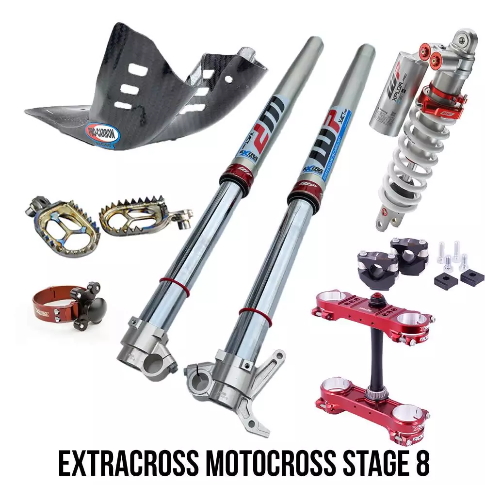 Extracross MX Pro Stage 8 Set, WP Xact Pro, Xtrig ROCS, Carbon Motorschutz, Starthilfe, Fußrasten 